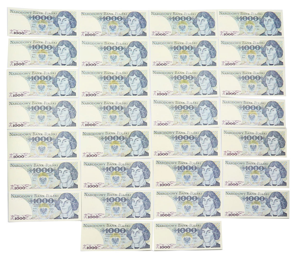 1.000 złotych 1982, zestaw 30 banknotów